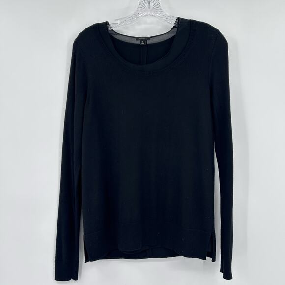 Ann Taylor Black Sweater Top Scoop Neck Layered Hem Cashmere Blend Womens S - Picture 3 of 11